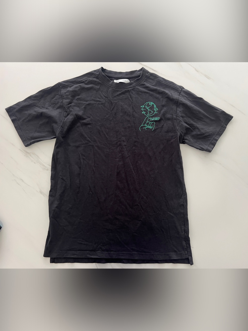 Zara Black Short Sleeve Tee with Teal Graphic